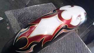 Black, white and red with gold leaf V8 Chopper